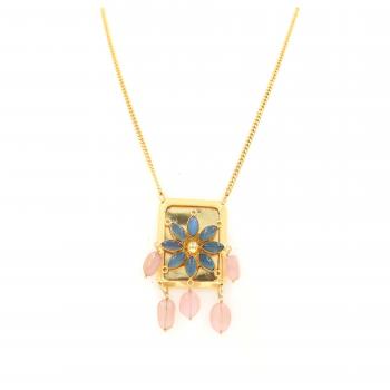 Nickel Free Gold Plated Blue calchi Stone Seated  Necklace 
